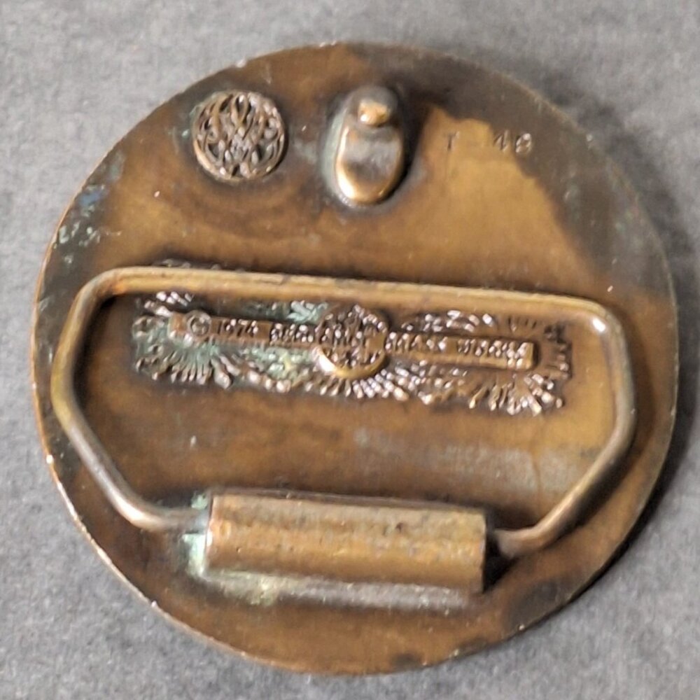 Vtg 1974 Sun Dragon Phoenix Koi Fish Talisman Hippie Bergamot Brass Belt Buckle - Picture 11 of 11